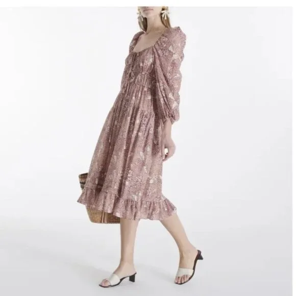 NWOT Ulla Johnson Pleated Floral Dress - Picture 2 of 11